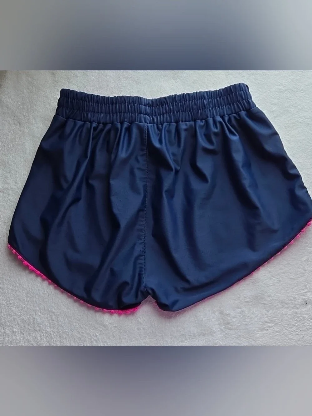 Limited Too Girls Navy Blue Athletic Shorts Pink Pom Pom Trim Size 10/12